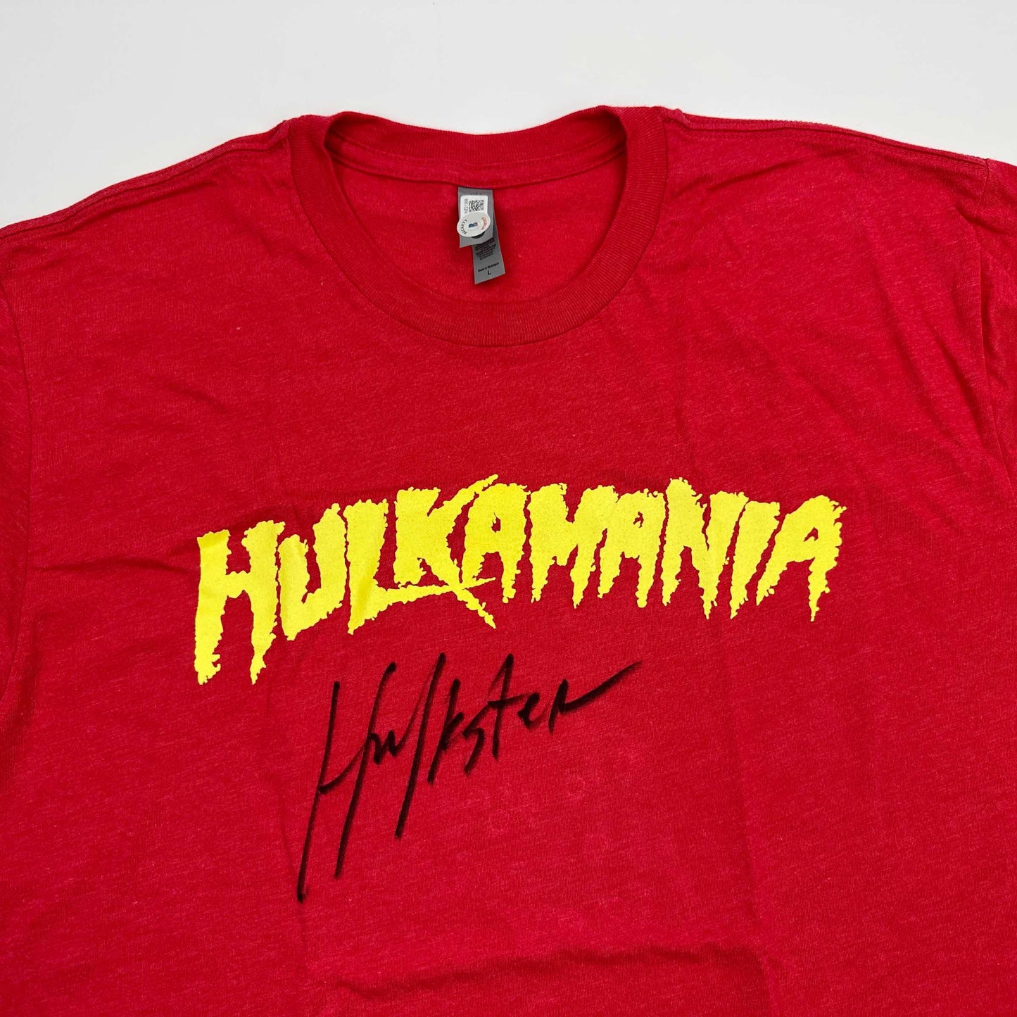 Autographed/Signed Hulk Hogan Hulkamania Red WWE Wrestling Shirt T-Shirt Beckett BAS COA