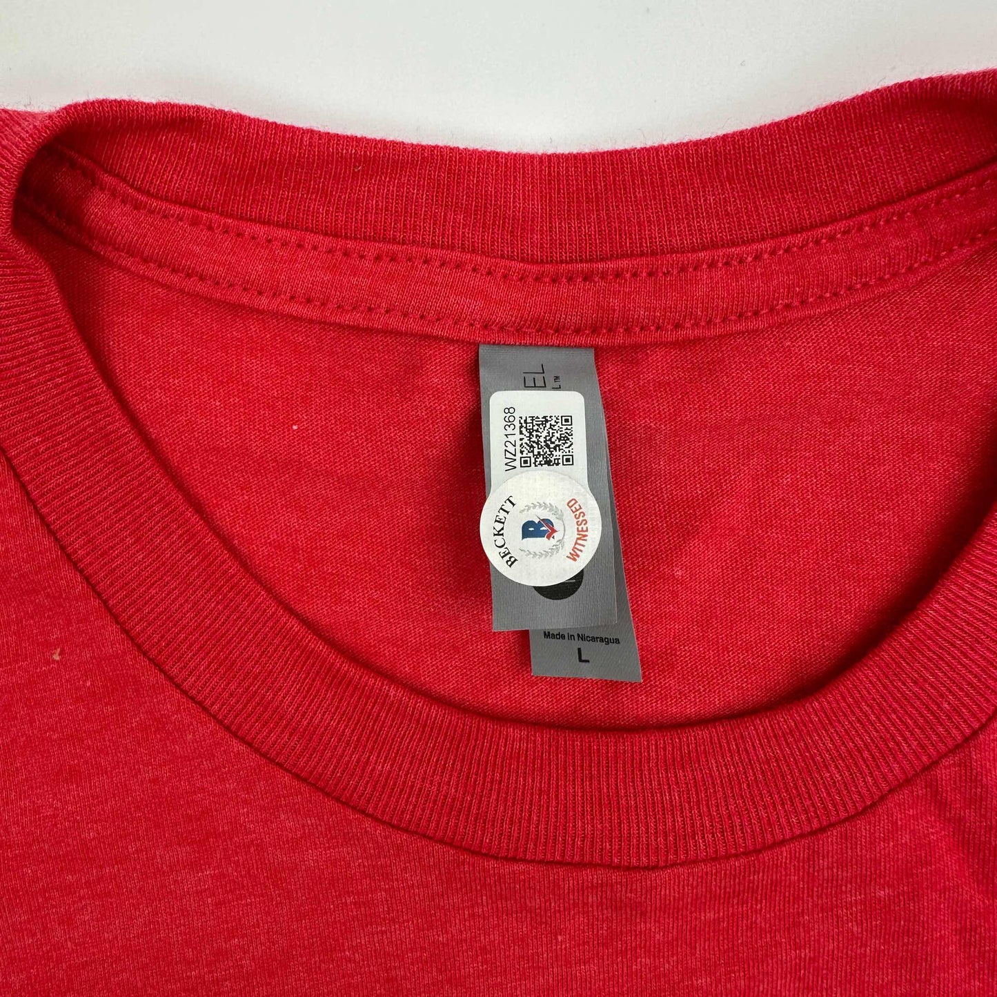 Autographed/Signed Hulk Hogan Hulkamania Red WWE Wrestling Shirt T-Shirt Beckett BAS COA