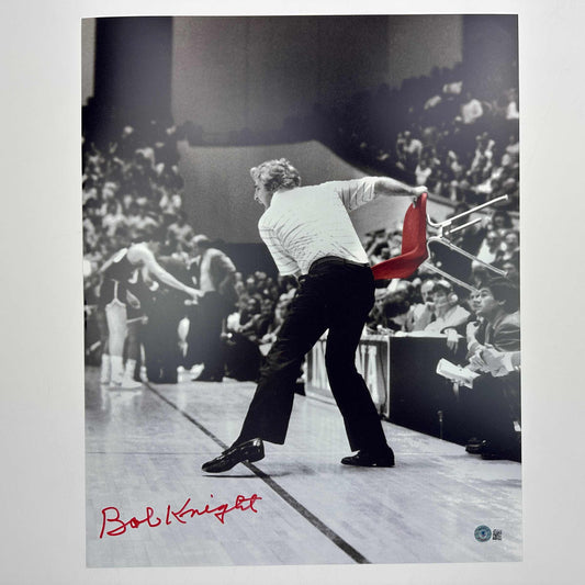 Autographed/Signed Bobby Bob Knight Chair Throw Indiana Hoosiers 16x20 College Basketball Photo Beckett BAS COA