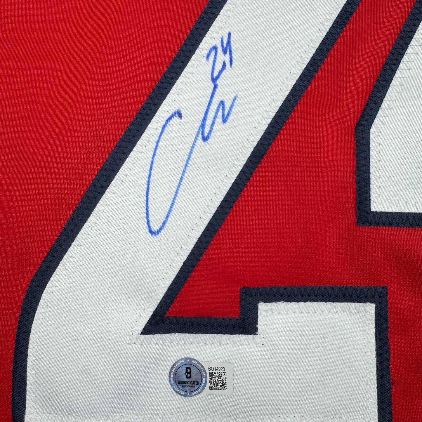 Autographed/Signed Connor McMichael Washington Red Hockey Jersey Beckett BAS COA