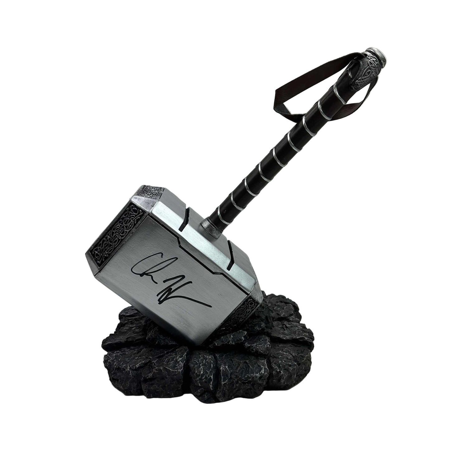 Autographed/Signed Chris Hemsworth Thor Mjolnir 17" Hammer with Base Marvel Avengers Infinity War End Game Replica Movie Prop Beckett BAS COA