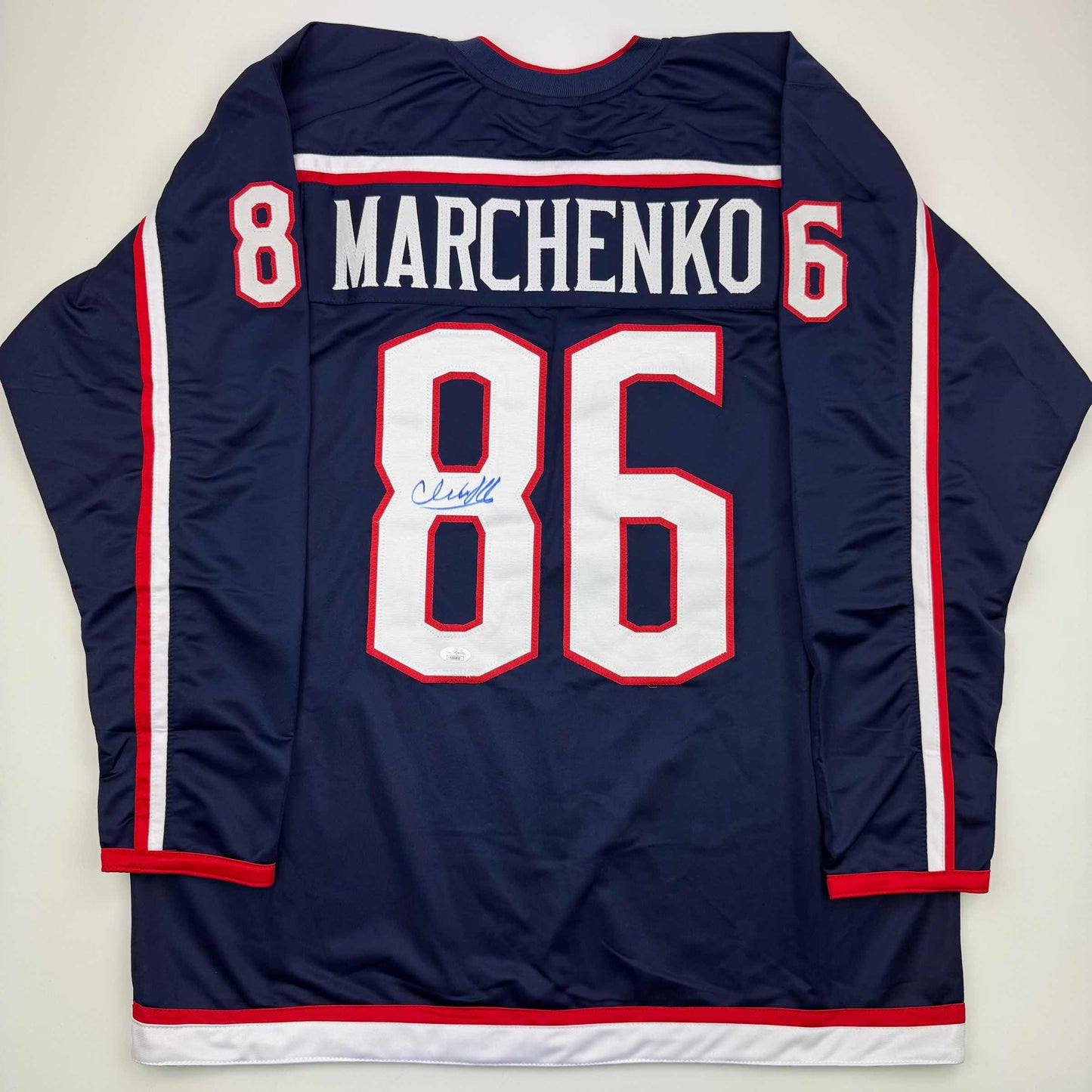 Autographed/Signed Kirill Marchenko Columbus Blue Hockey Jersey JSA COA