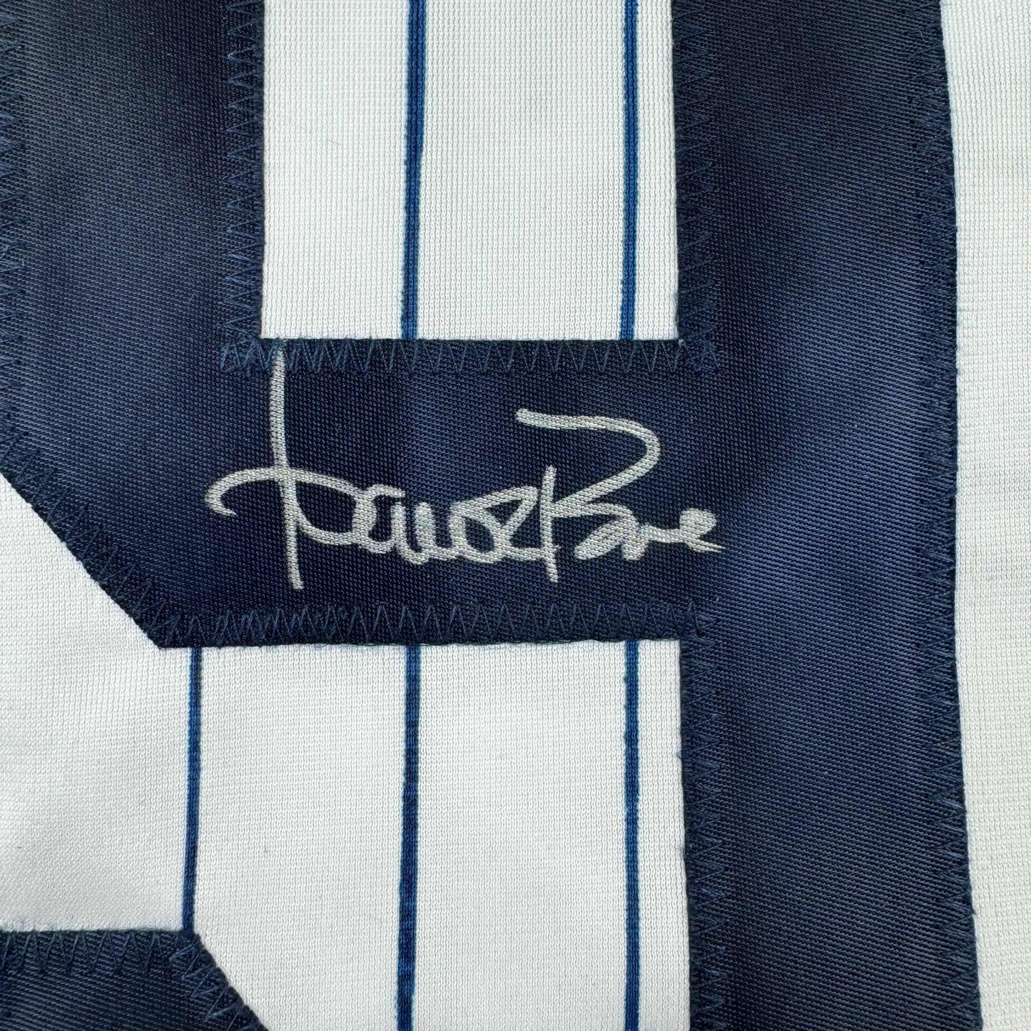 Autographed/Signed Aaron Boone New York Pinstripe Baseball Jersey Beckett BAS COA