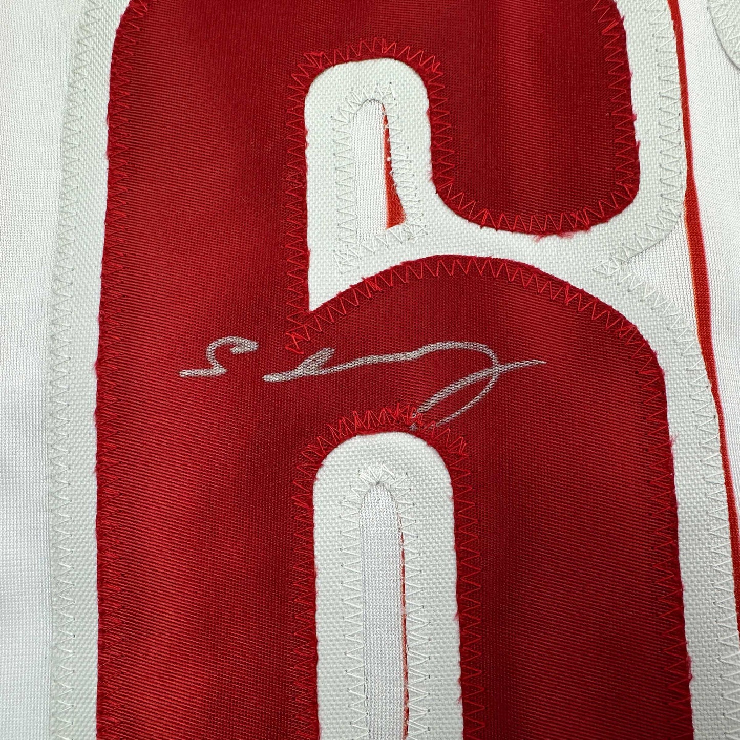 Autographed/Signed Cristopher Sanchez Philadelphia Pinstripe Baseball Jersey Beckett BAS COA