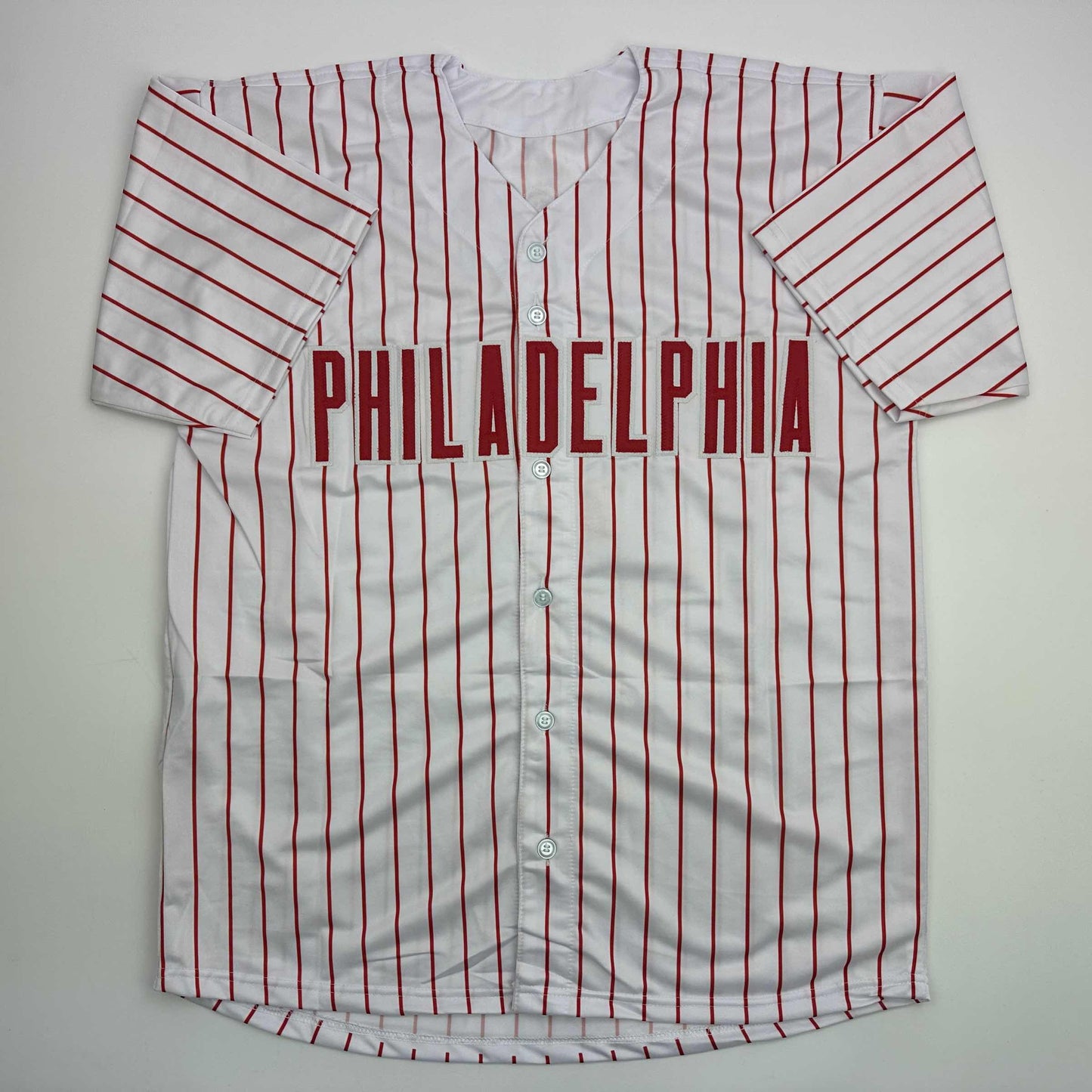 Autographed/Signed Cristopher Sanchez Philadelphia Pinstripe Baseball Jersey Beckett BAS COA