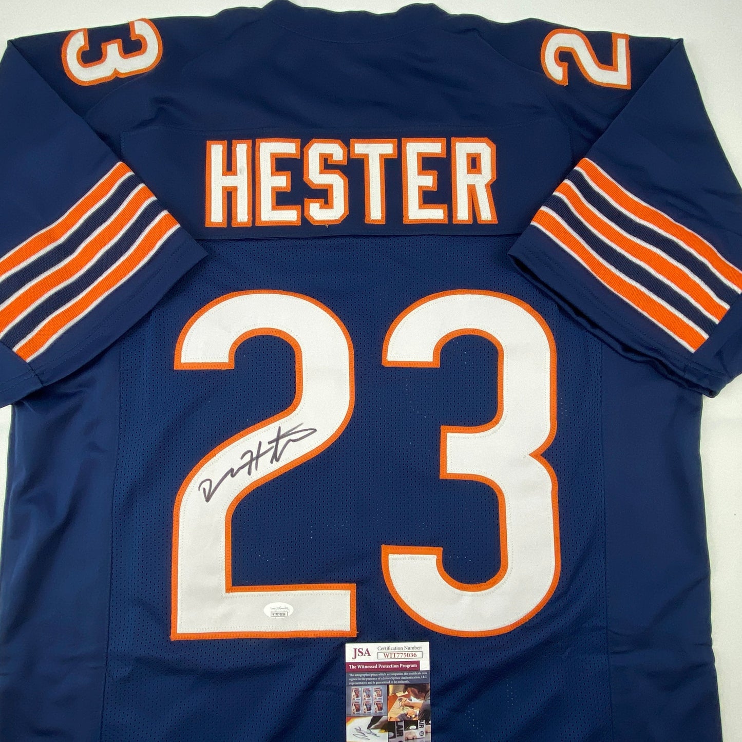 Autographed/Signed Devin Hester Chicago Blue Football Jersey JSA COA