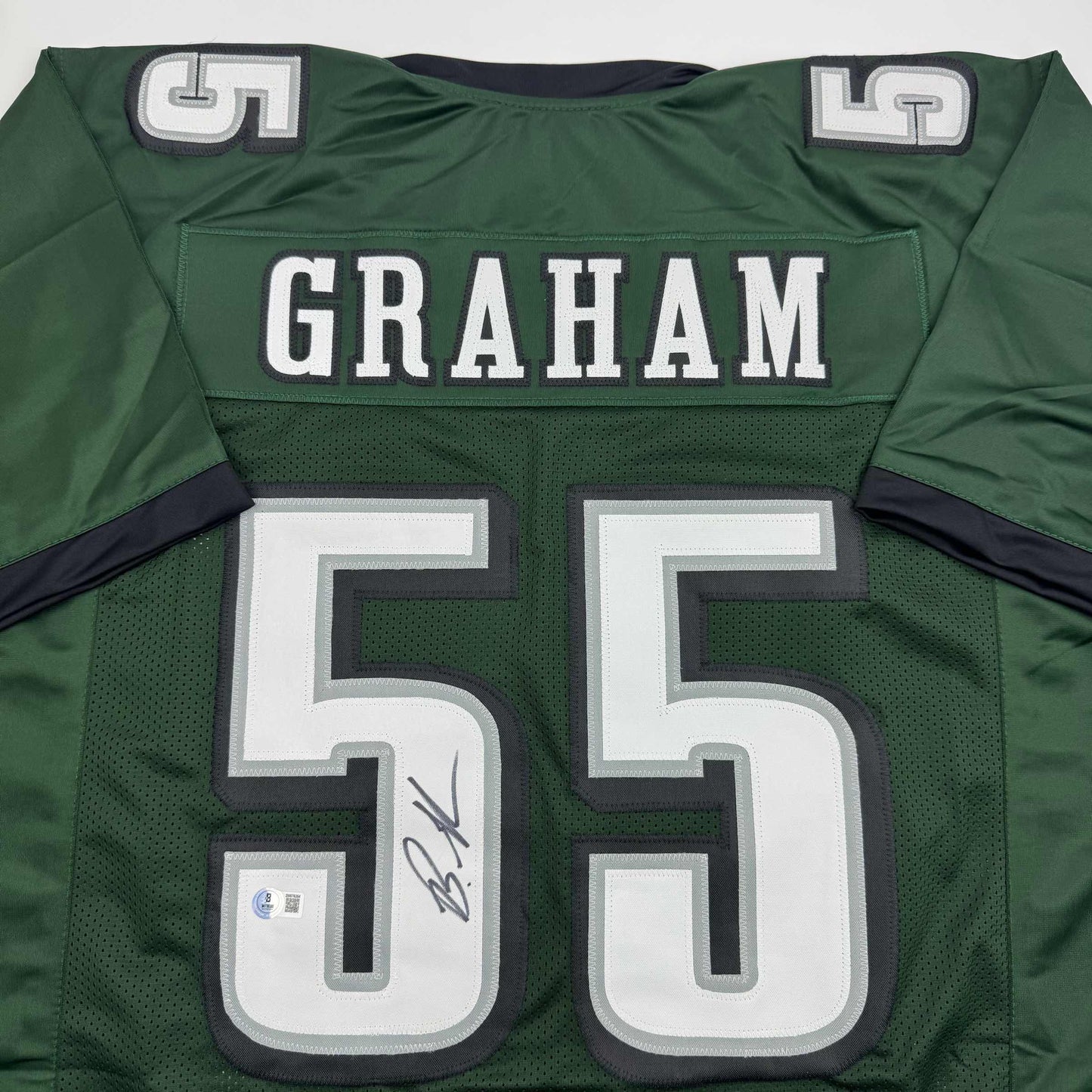 Autographed/Signed Brandon Graham Philadelphia Green Football Jersey Beckett BAS COA