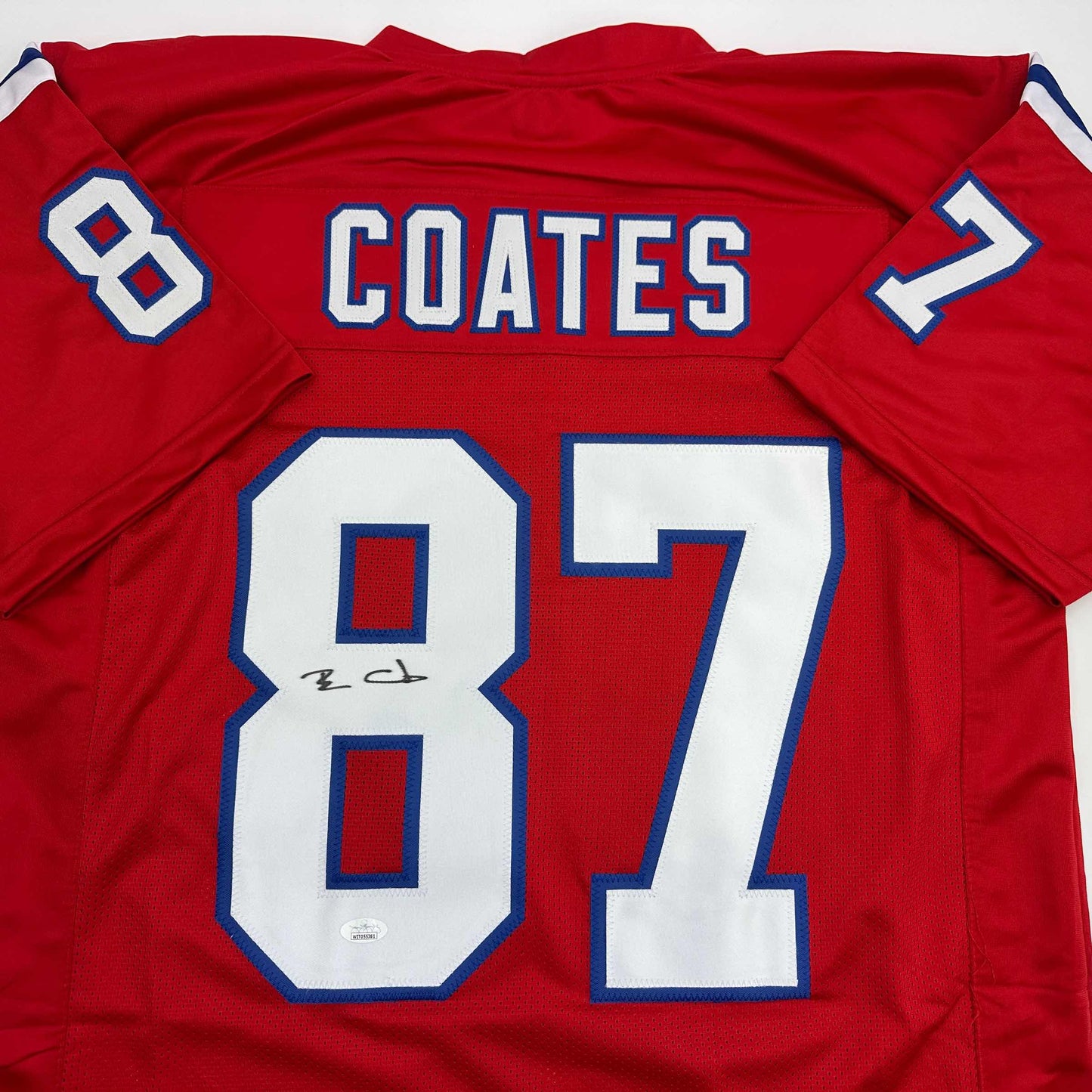 Autographed/Signed Ben Coats New England Red Football Jersey JSA COA