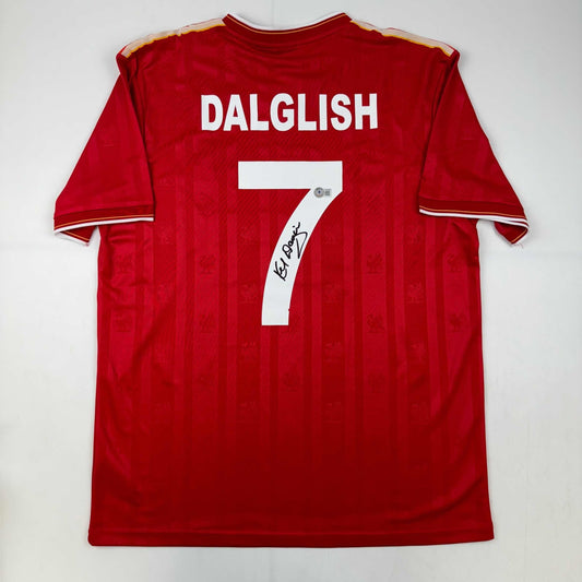 Autographed/Signed Kenny Dalglish Liverpool Red Crown Paints Soccer Jersey Beckett BAS COA