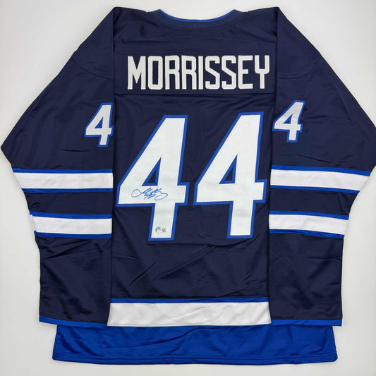 Autographed/Signed Josh Morrissey Winnipeg Blue Hockey Jersey Beckett BAS COA