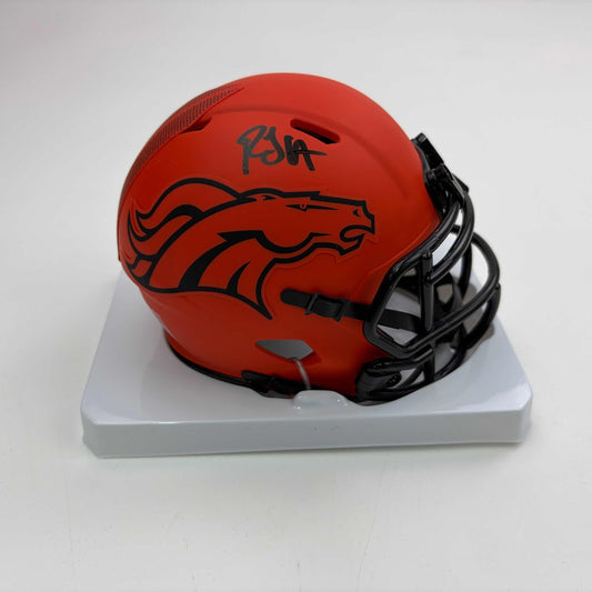 Autographed/Signed RJ R.J. Harvey Denver Broncos Speed Rave Collection Mini Football Helmet JSA COA