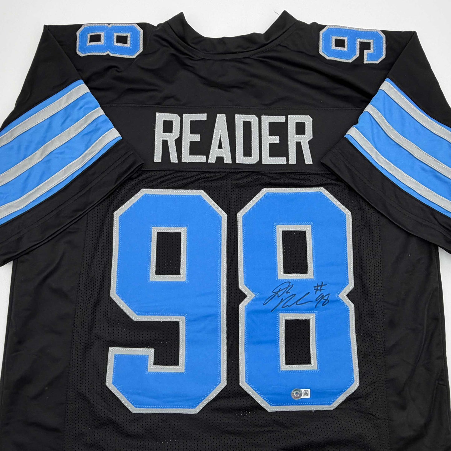Autographed/Signed D.J. DJ Reader Detroit Black Football Jersey Beckett BAS COA