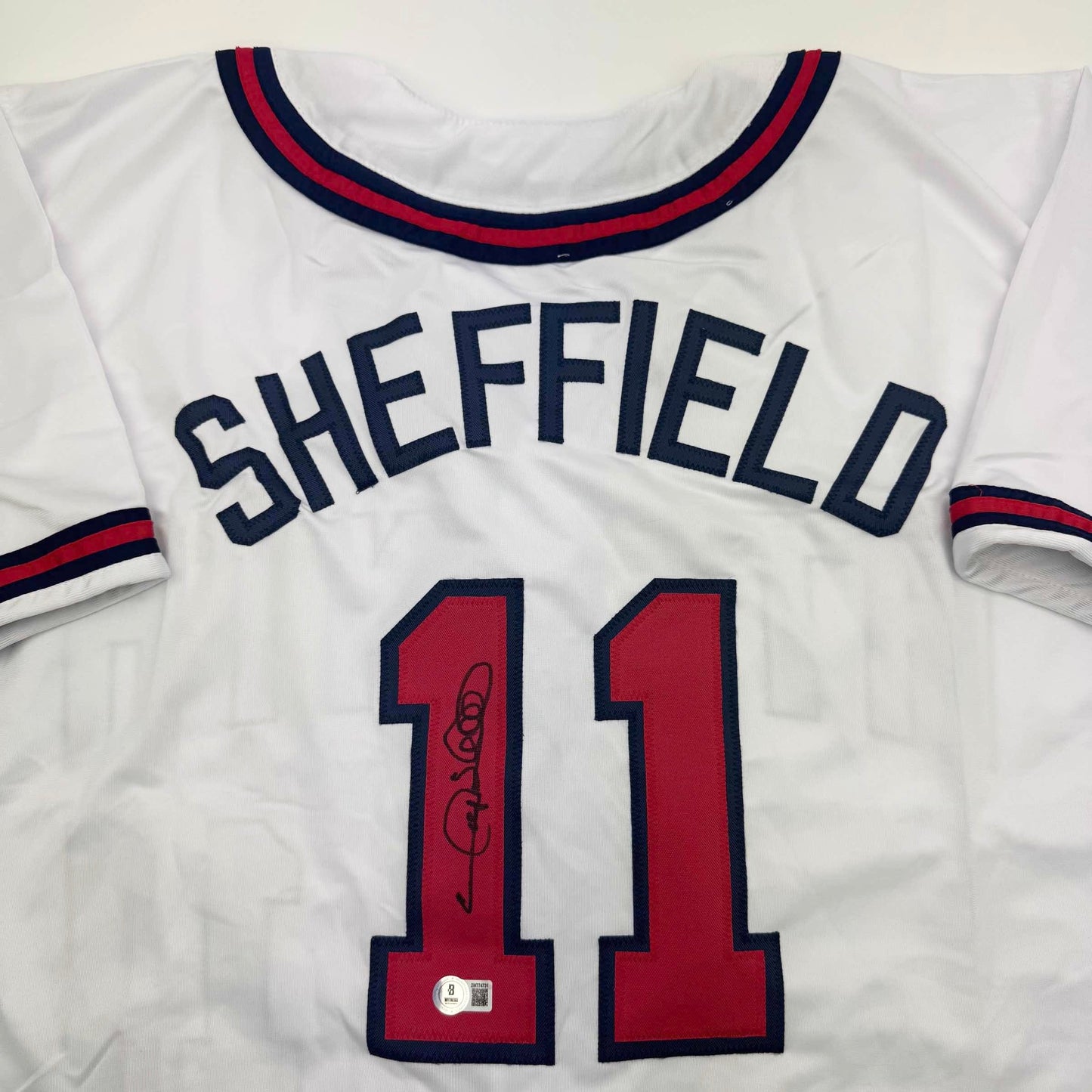 Autographed/Signed Gary Sheffield Atlanta White Baseball Jersey Beckett BAS COA