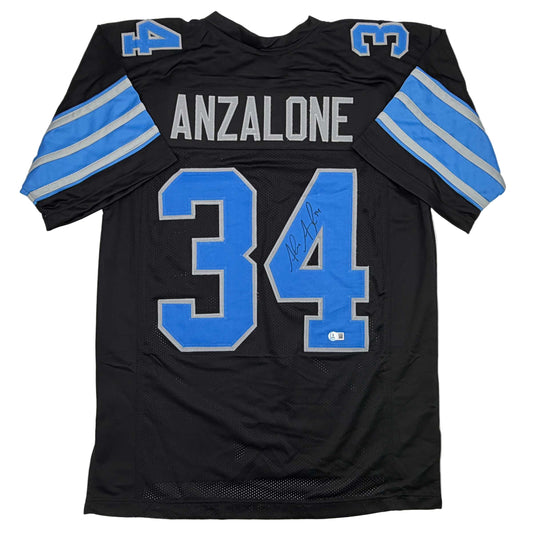 Autographed/Signed Alex Anzalone Detroit Black Football Jersey Beckett BAS COA