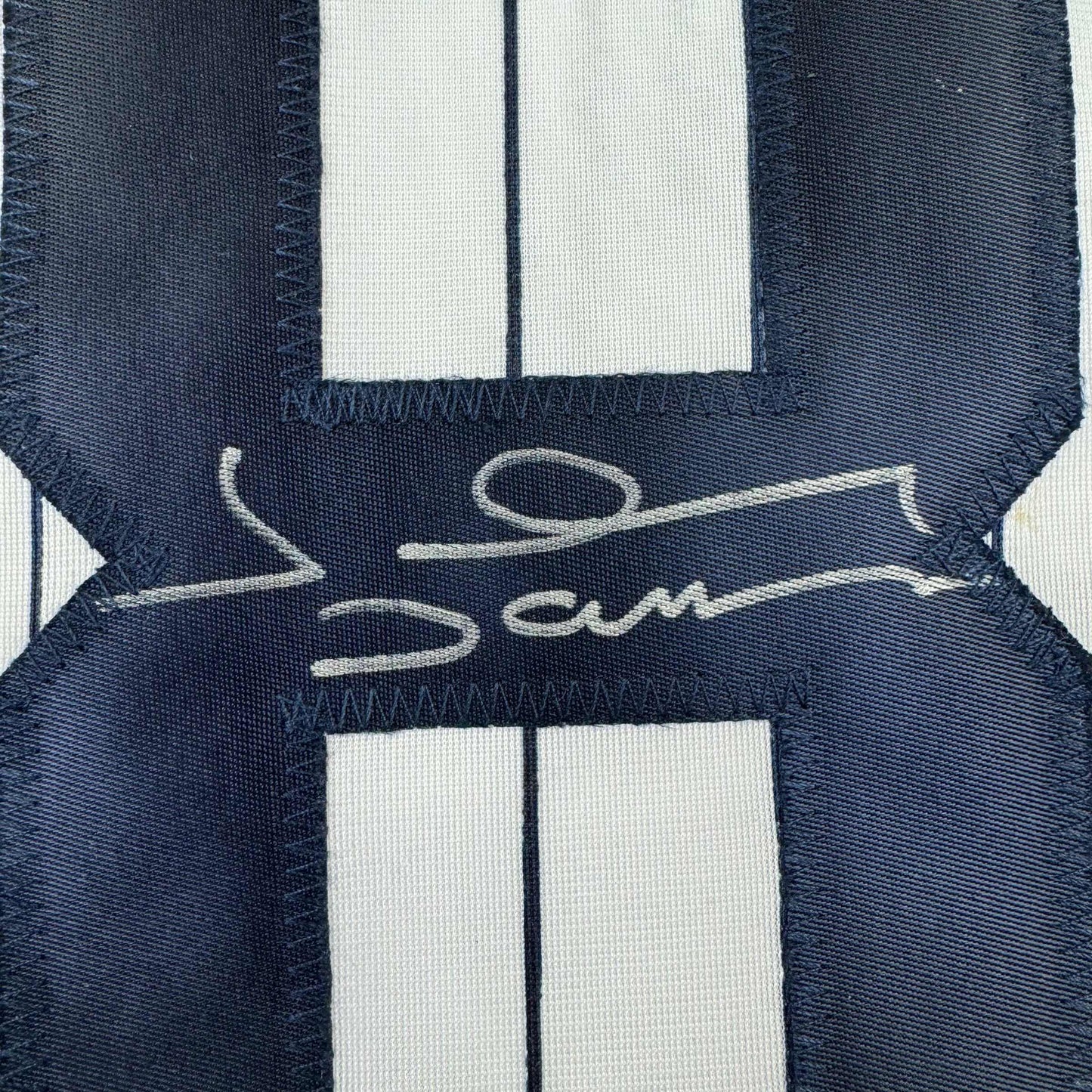 Framed Autographed/Signed Johnny Damon 35x39 New York Pinstripe Baseball Jersey Beckett BAS COA