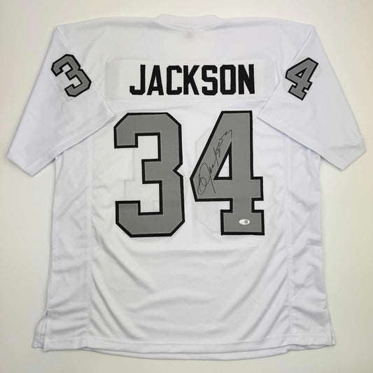 Autographed/Signed Bo Jackson Oakland White Color Rush Football Jersey JSA COA