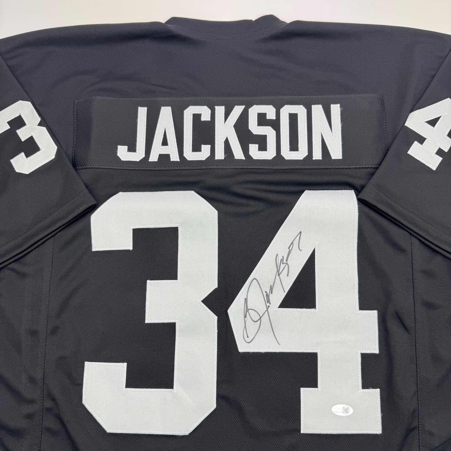 Autographed/Signed Bo Jackson Oakland Black Football Jersey JSA COA