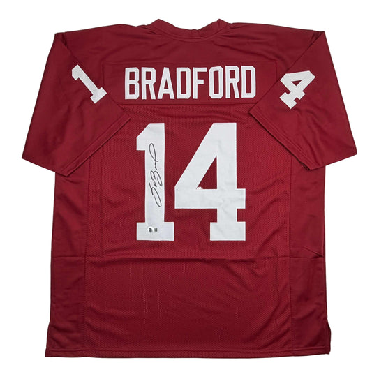 Autographed/Signed Sam Bradford Oklahoma Red College Football Jersey Beckett BAS COA