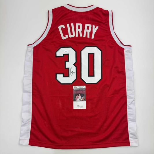 Autographed/Signed Stephen Steph Curry Davidson Wildcats Red College Basketball Jersey JSA COA