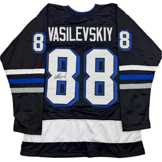Autographed/Signed Andrei Vasilevskiy Tampa Bay Black Hockey Jersey JSA COA