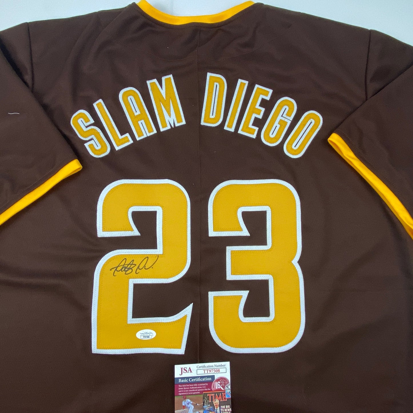 Autographed/Signed Fernando Tatis Jr. Slam Diego San Brown Baseball Jersey JSA COA
