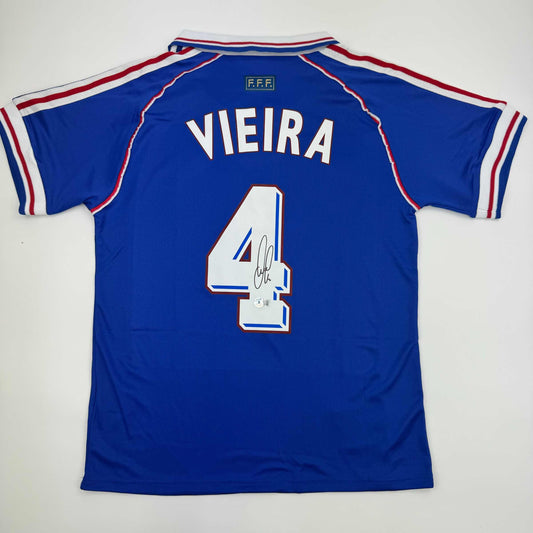 Autographed/Signed Patrick Vieira France French National Team Blue Soccer Jersey Beckett BAS COA