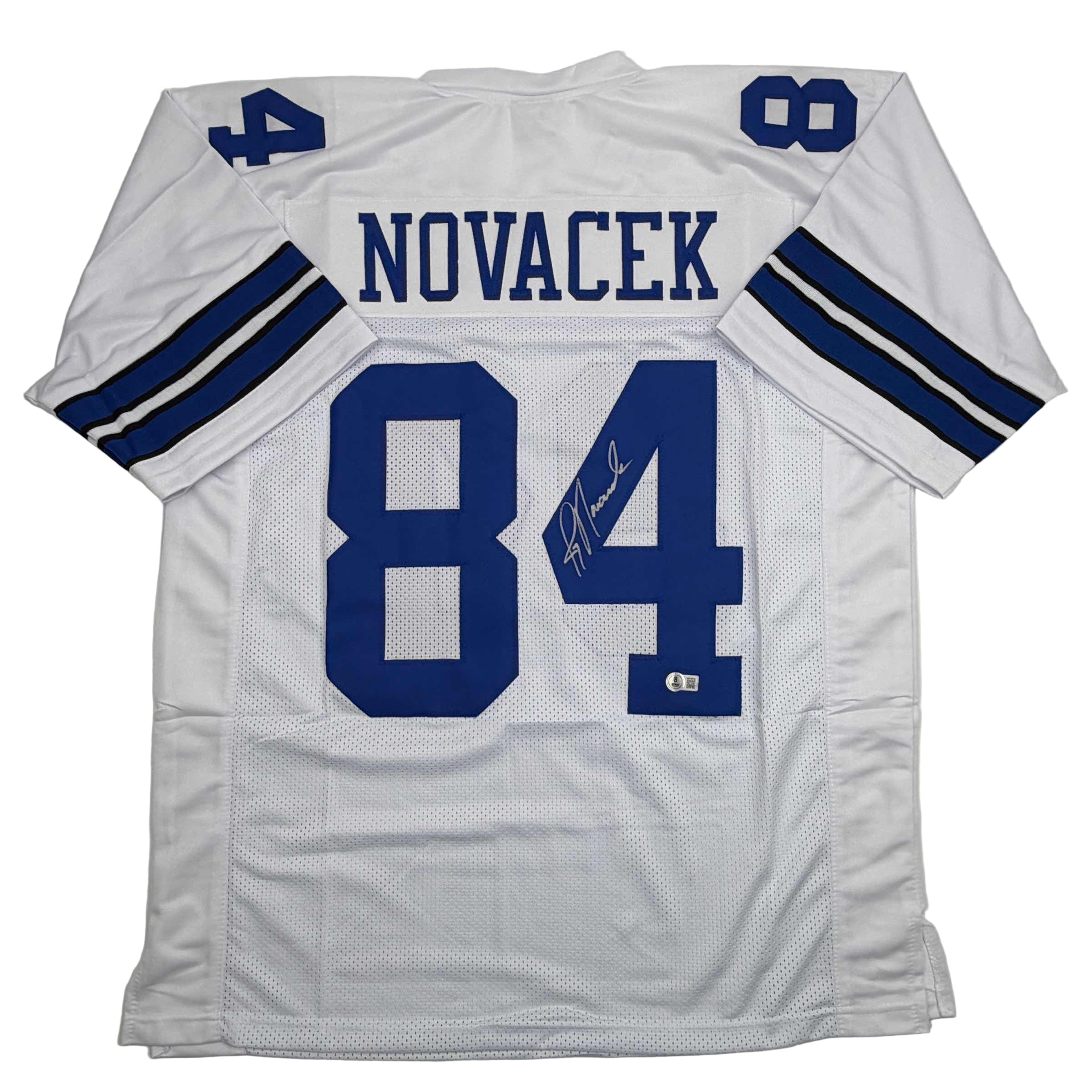 Autographed/Signed Jay Novacek Dallas White Football Jersey Beckett BA