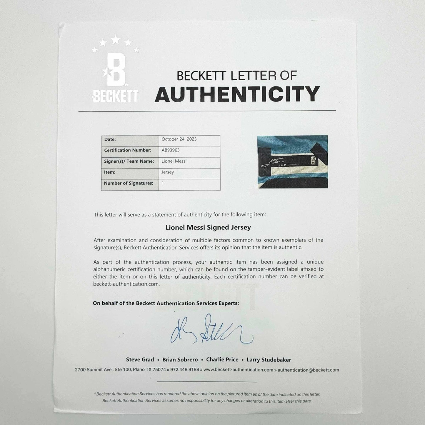 Autographed/Signed Lionel Leo Messi Argentina Blue/White Soccer Jersey Beckett BAS COA/LOA #2