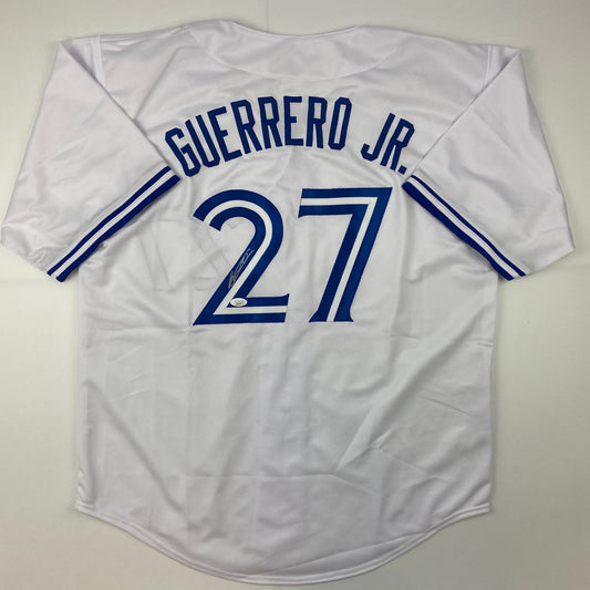 Autographed/Signed Vladimir Vlad Guerrero Jr. Toronto White Baseball Jersey JSA COA
