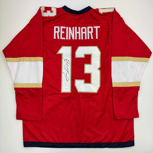 Autographed/Signed Sam Reinhart Florida Red Hockey Jersey JSA COA