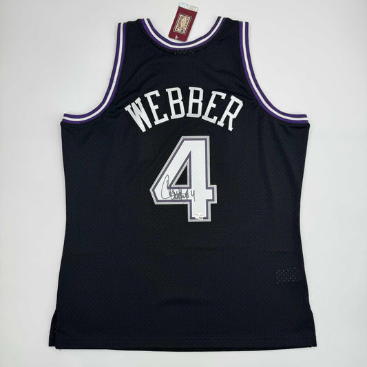 Autographed/Signed Chris Webber Sacramento Black Basketball Mitchell & Ness Jersey Fanatics COA