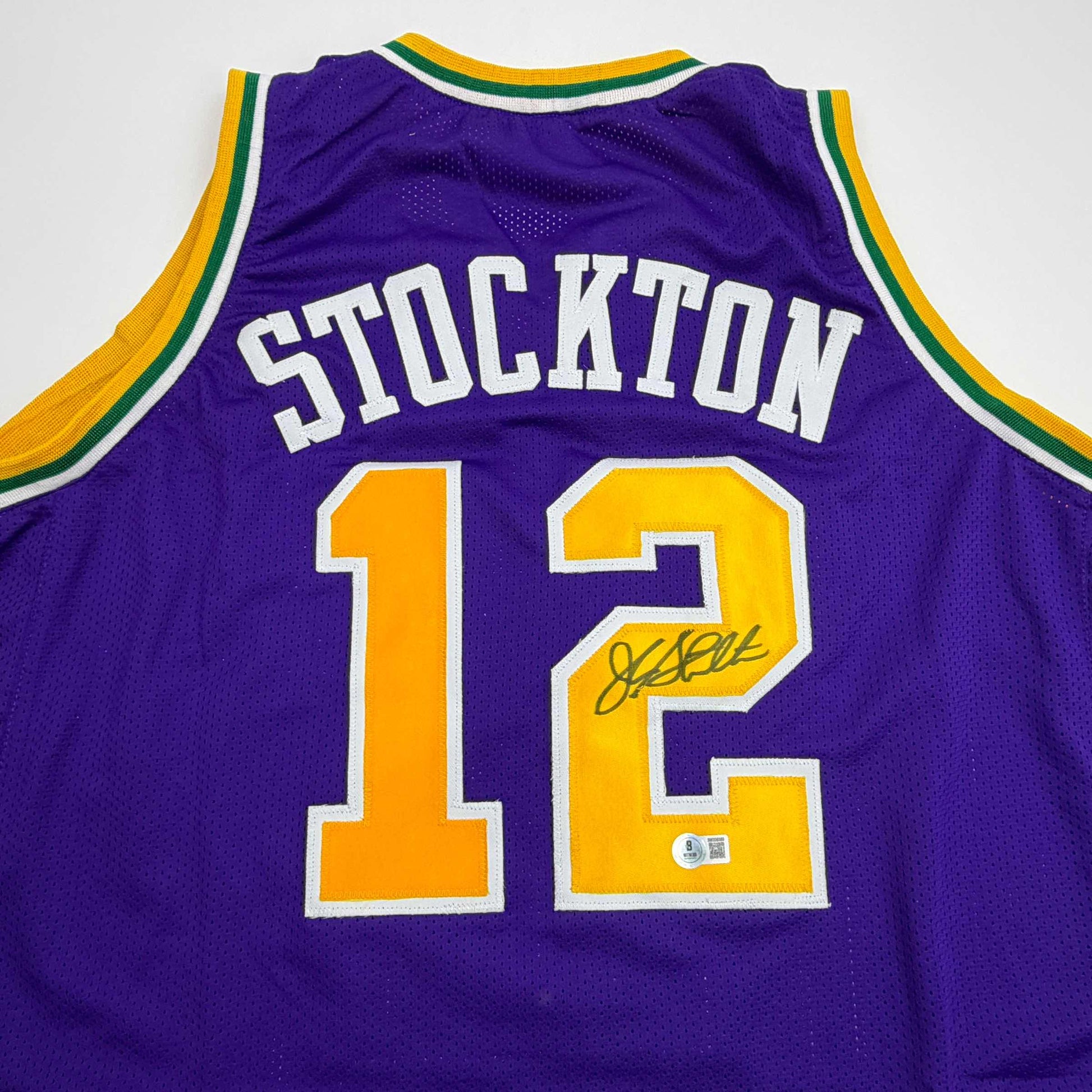 Autographed/Signed John Stockton Utah Purple Basketball Jersey Beckett BAS COA - Golden Apple Comics