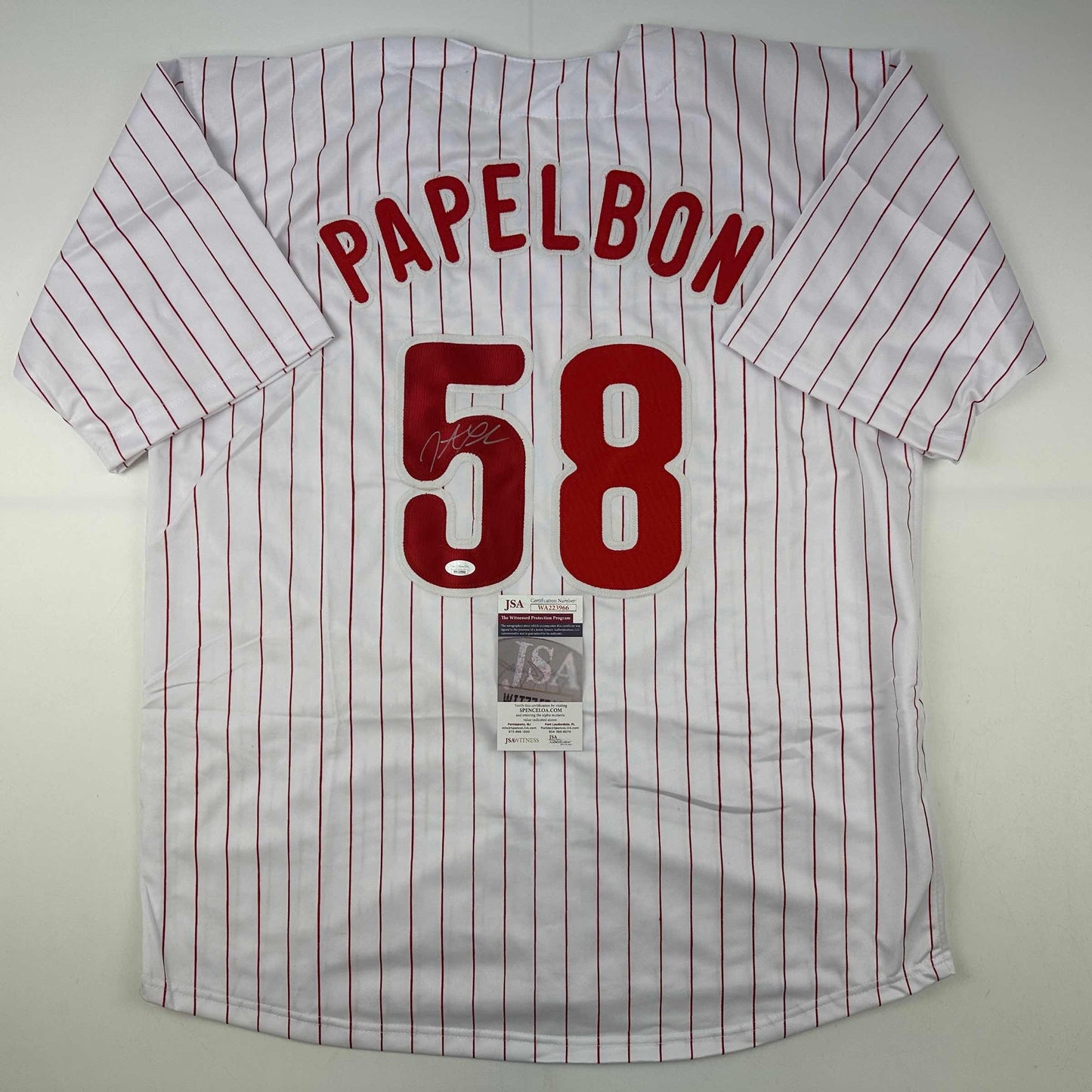Autographed/Signed Jonathan Papelbon Philadelphia Pinstripe Baseball Jersey JSA COA
