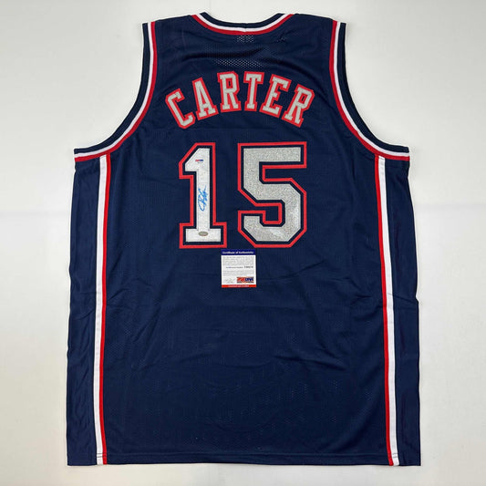 Autographed/Signed Vince Carter New Jersey NJ Navy Blue Basketball Jersey PSA/DNA COA