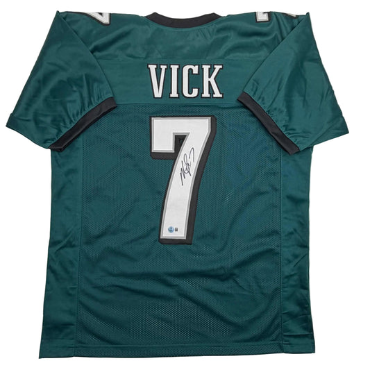 Autographed/Signed Michael Mike Vick Philadelphia Green Football Jersey Beckett BAS COA