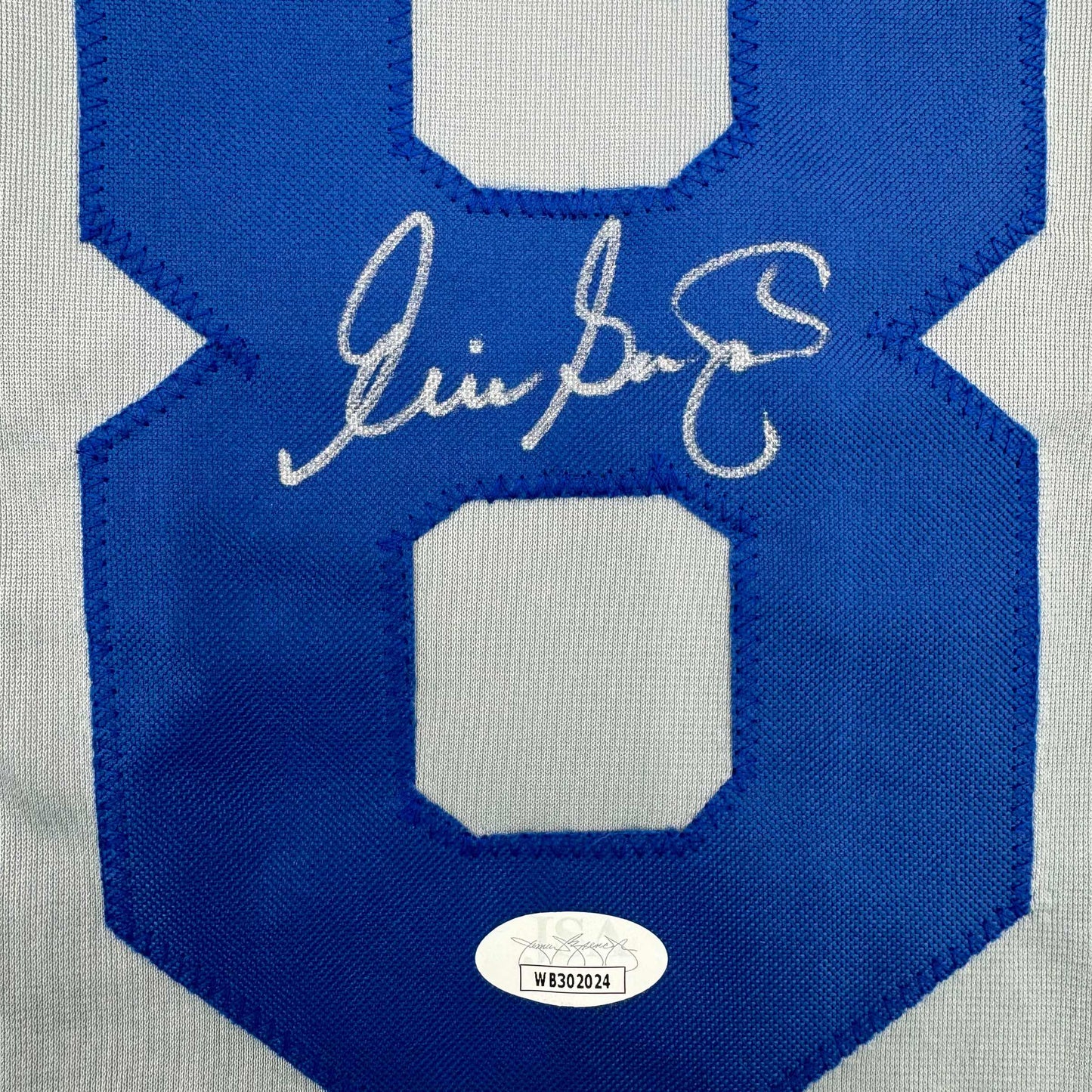 Framed Autographed/Signed Eric Gagne 35x39 Los Angeles LA Grey Baseball Jersey JSA COA