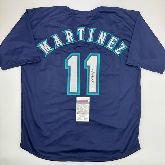 Autographed/Signed Edgar Martinez Seattle Blue Baseball Jersey JSA COA