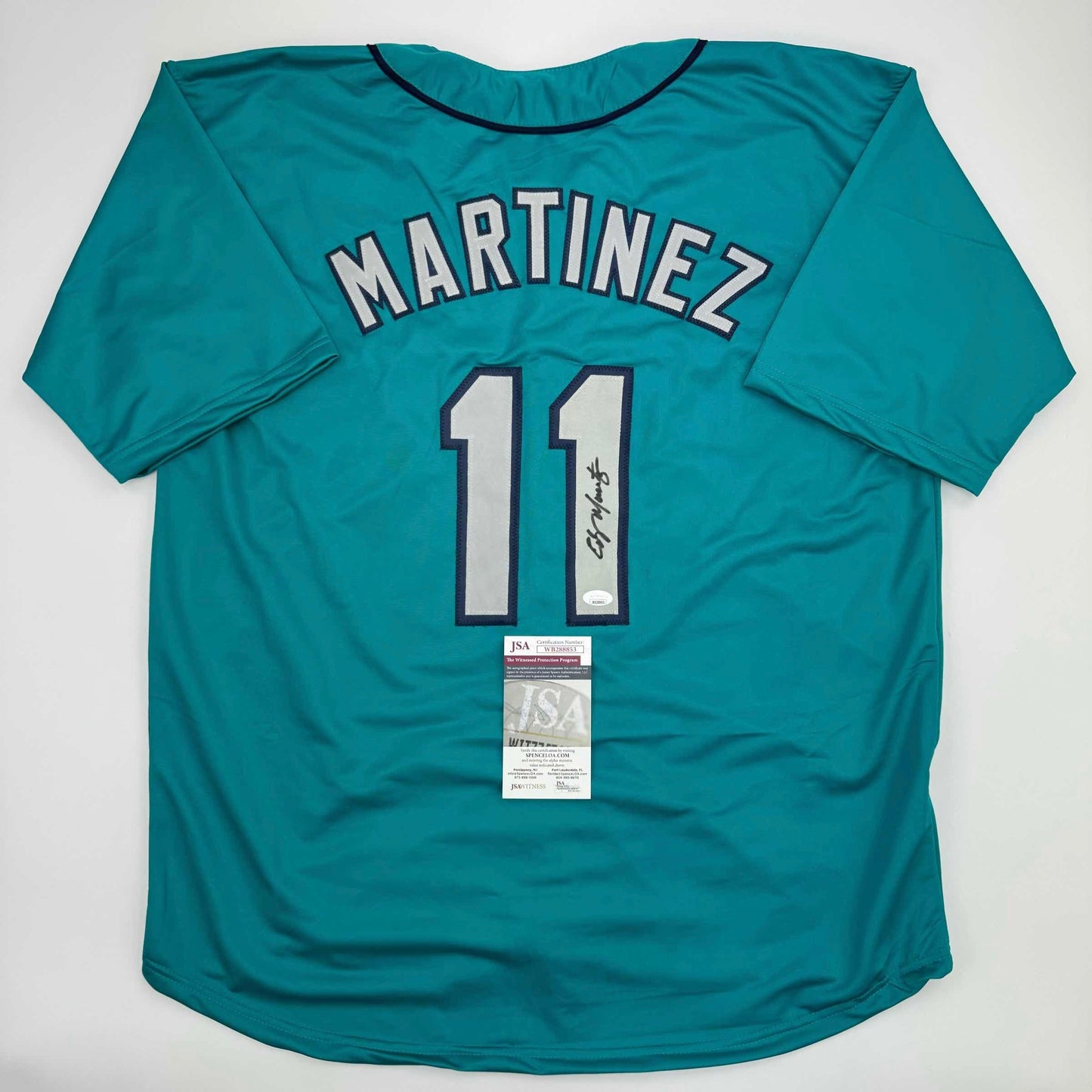 Autographed/Signed Edgar Martinez Seattle Teal Baseball Jersey JSA COA