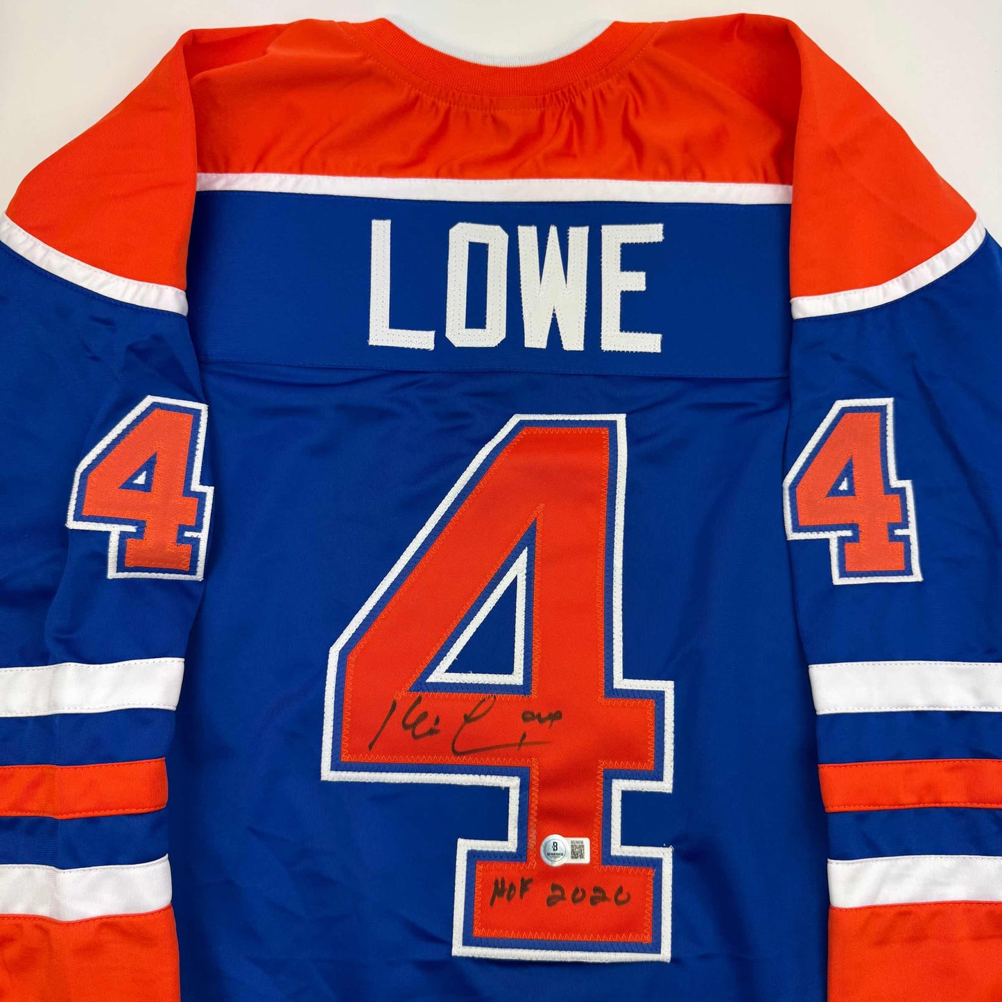 Autographed/Signed Kevin Lowe "HOF 2020" Edmonton Blue Hockey Jersey Beckett BAS COA
