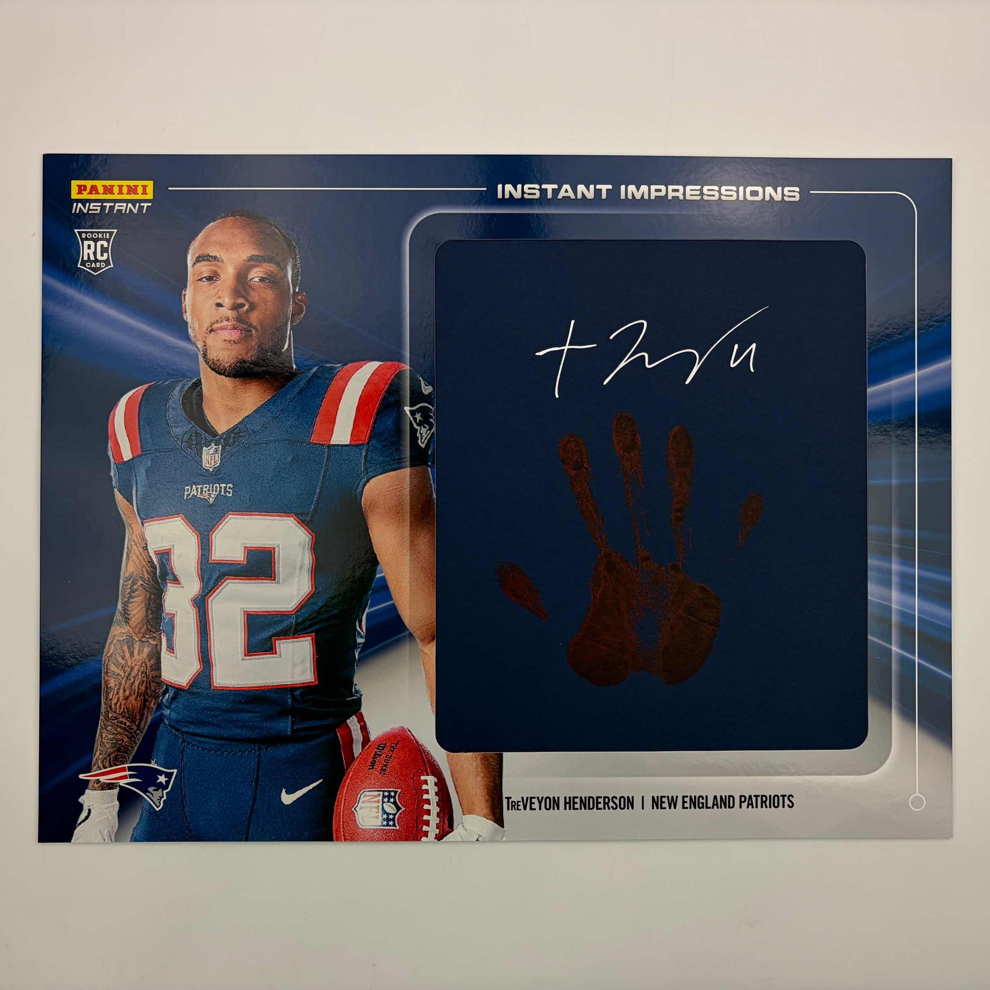 2025 Panini Instant Impressions NFL TreVeyon Henderson #II-13 18x24 Hand Print Autographed Auto /10 New England Patriots Rookie RC Oversized Football Card - Golden Apple Comics