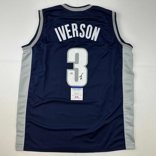 Autographed/Signed Allen Iverson Georgetown Blue College Basketball Jersey PSA/DNA COA