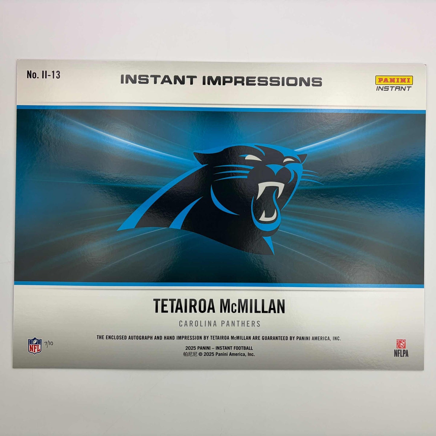 2025 Panini Instant Impressions Tetairoa McMillan #II-13 18x24 Hand Print Autographed Auto /10 Carolina Panthers Rookie RC Oversized Football Card - Golden Apple Comics