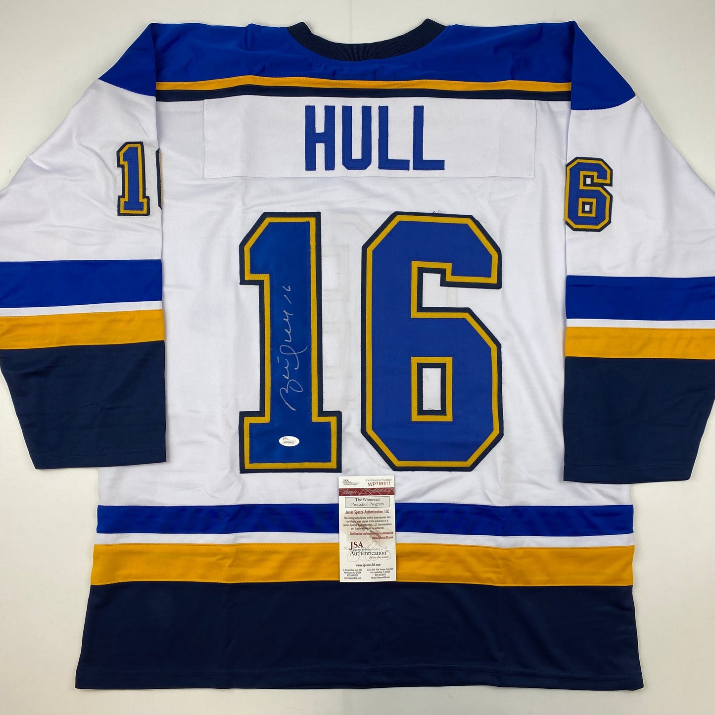 Autographed/Signed Brett Hull St. Louis White Hockey Jersey JSA COA