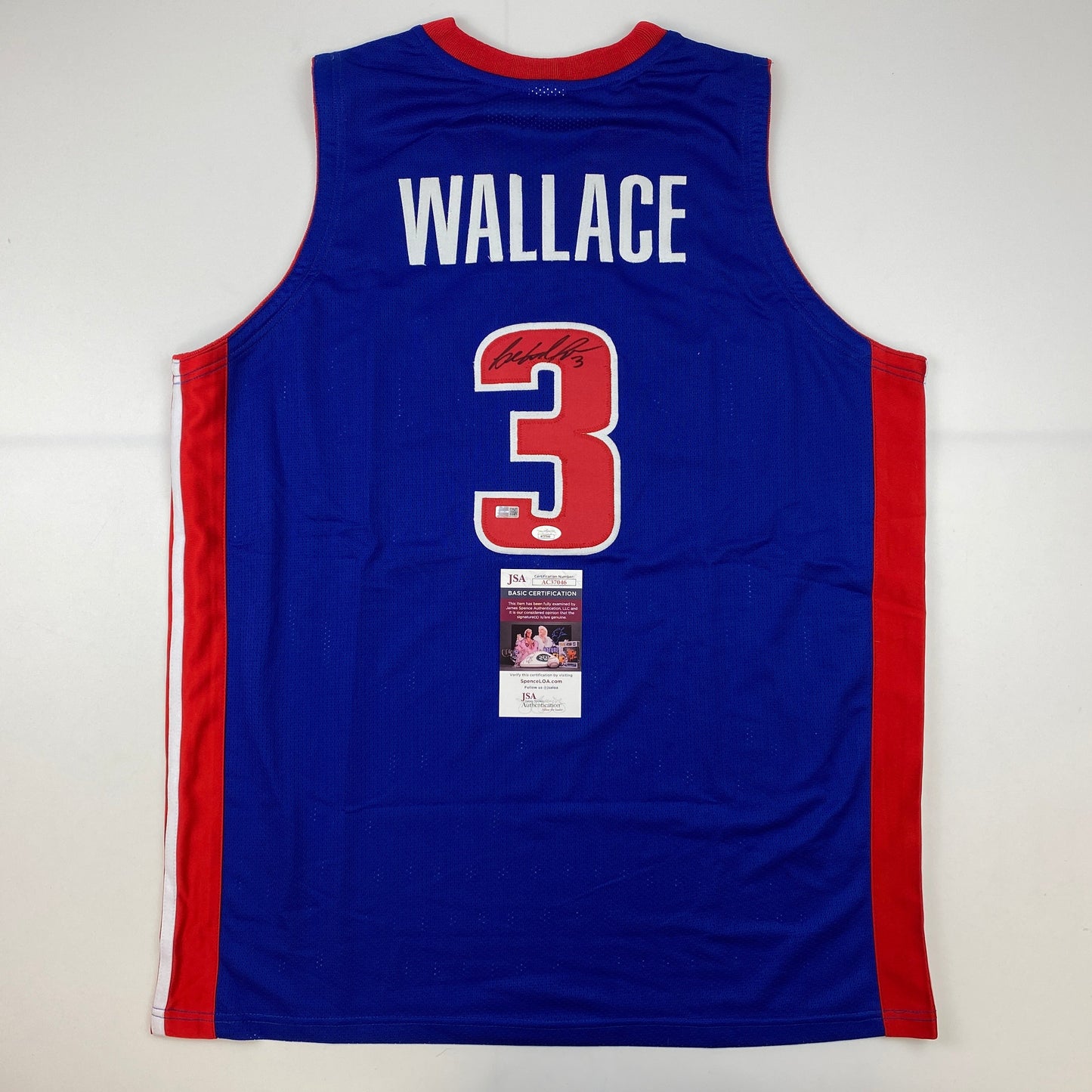 Autographed/Signed Ben Wallace Detroit Blue Basketball Jersey JSA COA