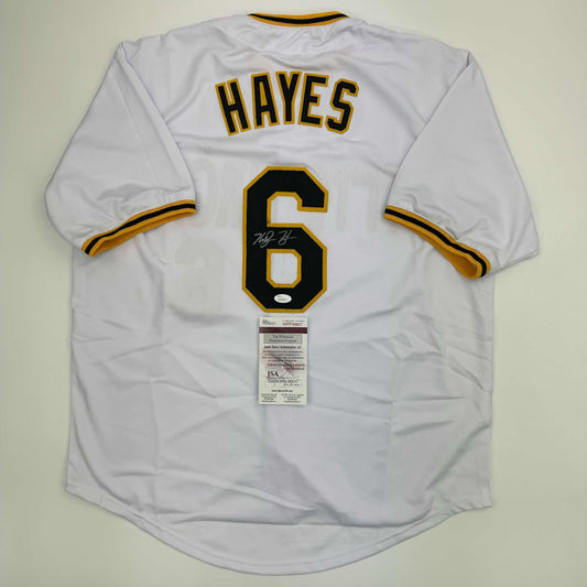 Autographed/Signed Ke'Bryan Hayes Pittsburgh White Baseball Jersey Beckett BAS COA #2