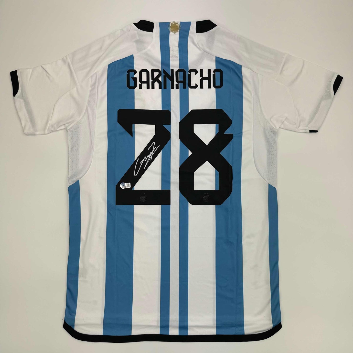 Autographed/Signed Alejandro Garnacho Argentina Blue Soccer Futbol Jersey Beckett BAS COA