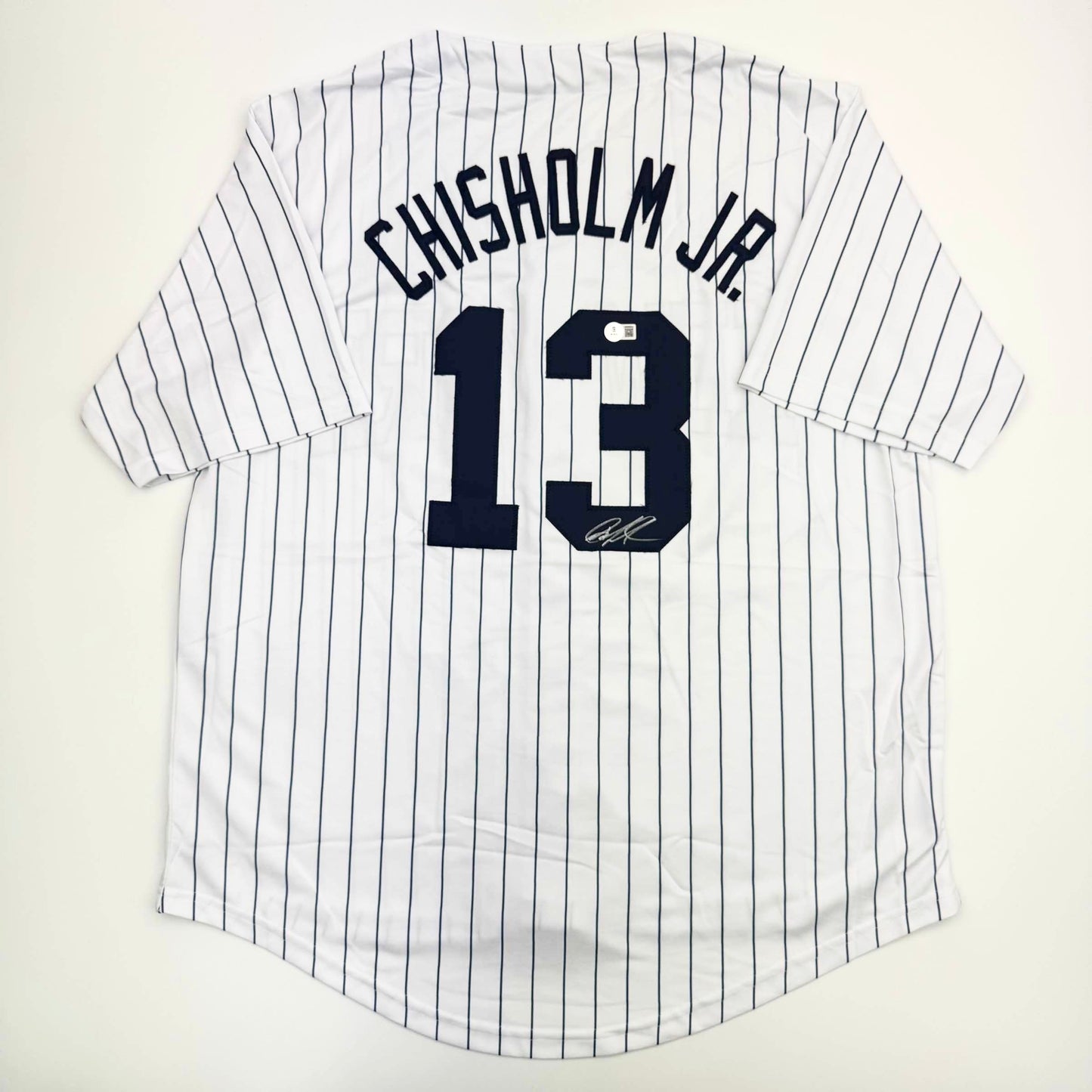 Autographed/Signed Jazz Chisholm Jr. New York Pinstripe Baseball Jersey Beckett BAS COA