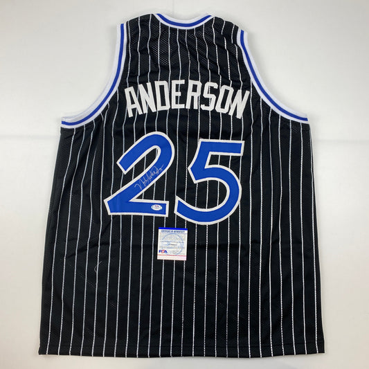Autographed/Signed Nick Anderson Orlando Black Pinstripe Basketball Jersey PSA/DNA COA