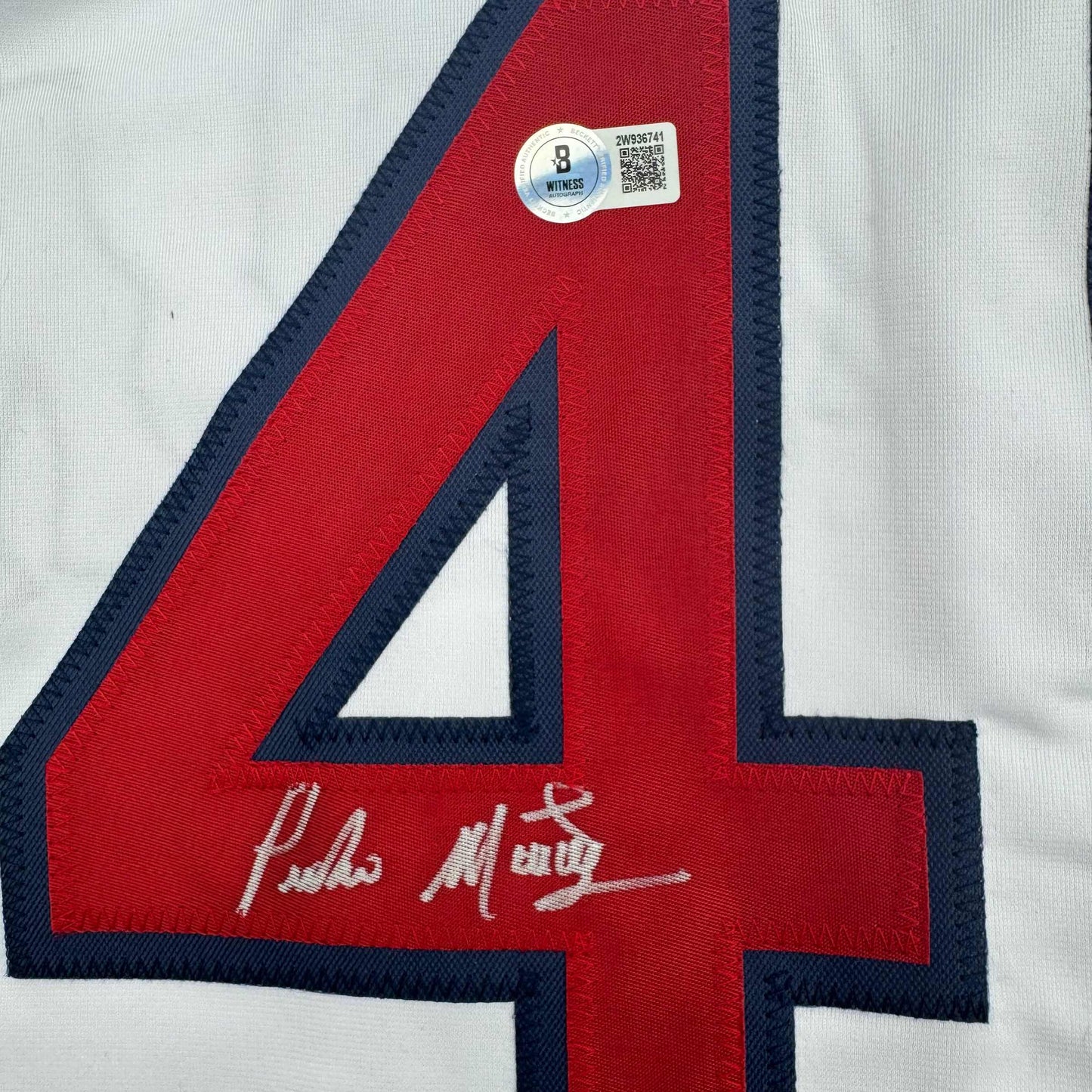 Autographed/Signed Pedro Martinez Boston White Baseball Jersey Beckett BAS COA