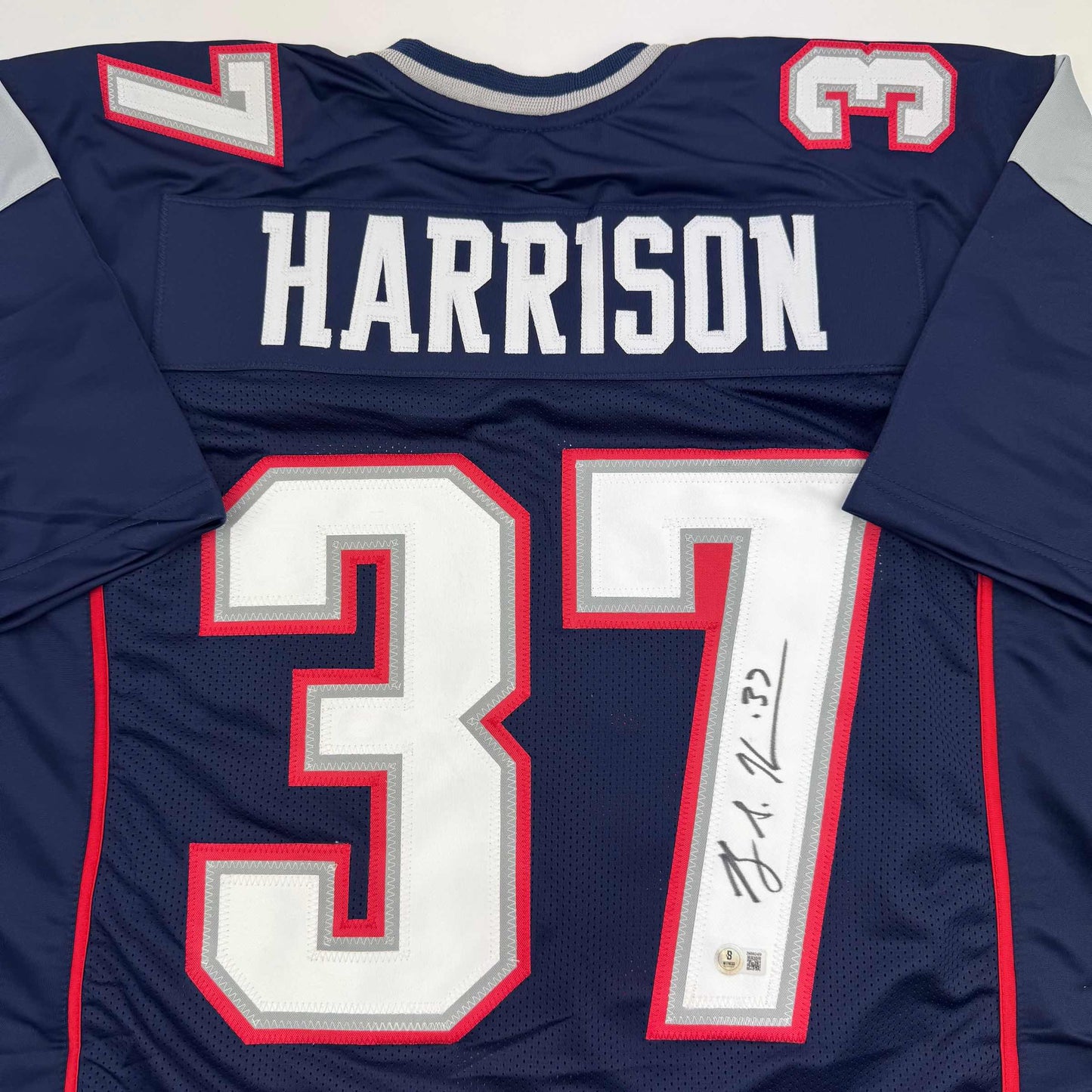 Autographed/Signed Rodney Harrison New England Blue Football Jersey Beckett BAS COA